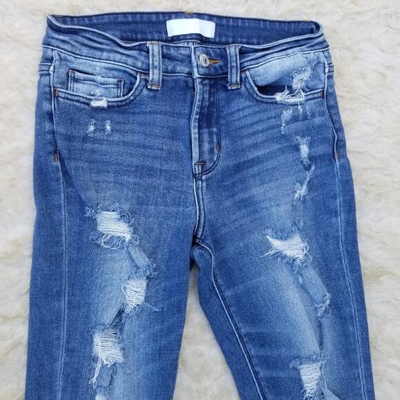 Distressed Skinny Jeans Vervet Blue Size 27 Stretch Denim Midrise Ankle Crop - Picture 2 of 9